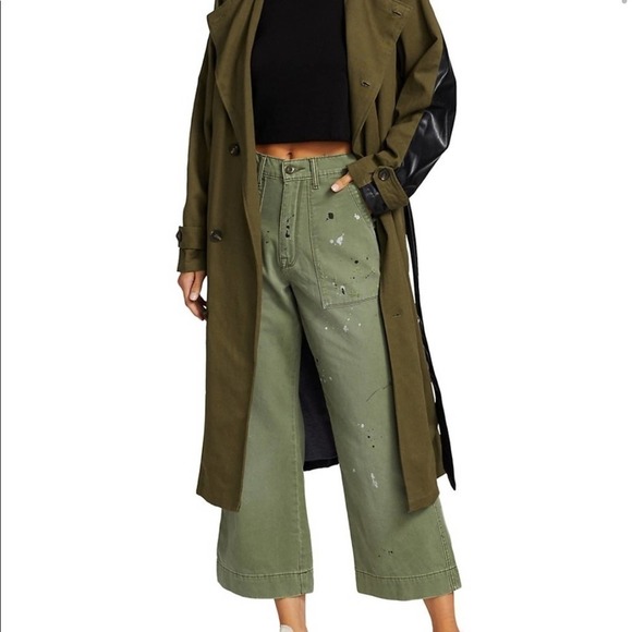 NWT NSF Gladys Contrast Belted Trench Coat Faux Leather Back in Olive Green Sz 2 - Picture 10 of 14
